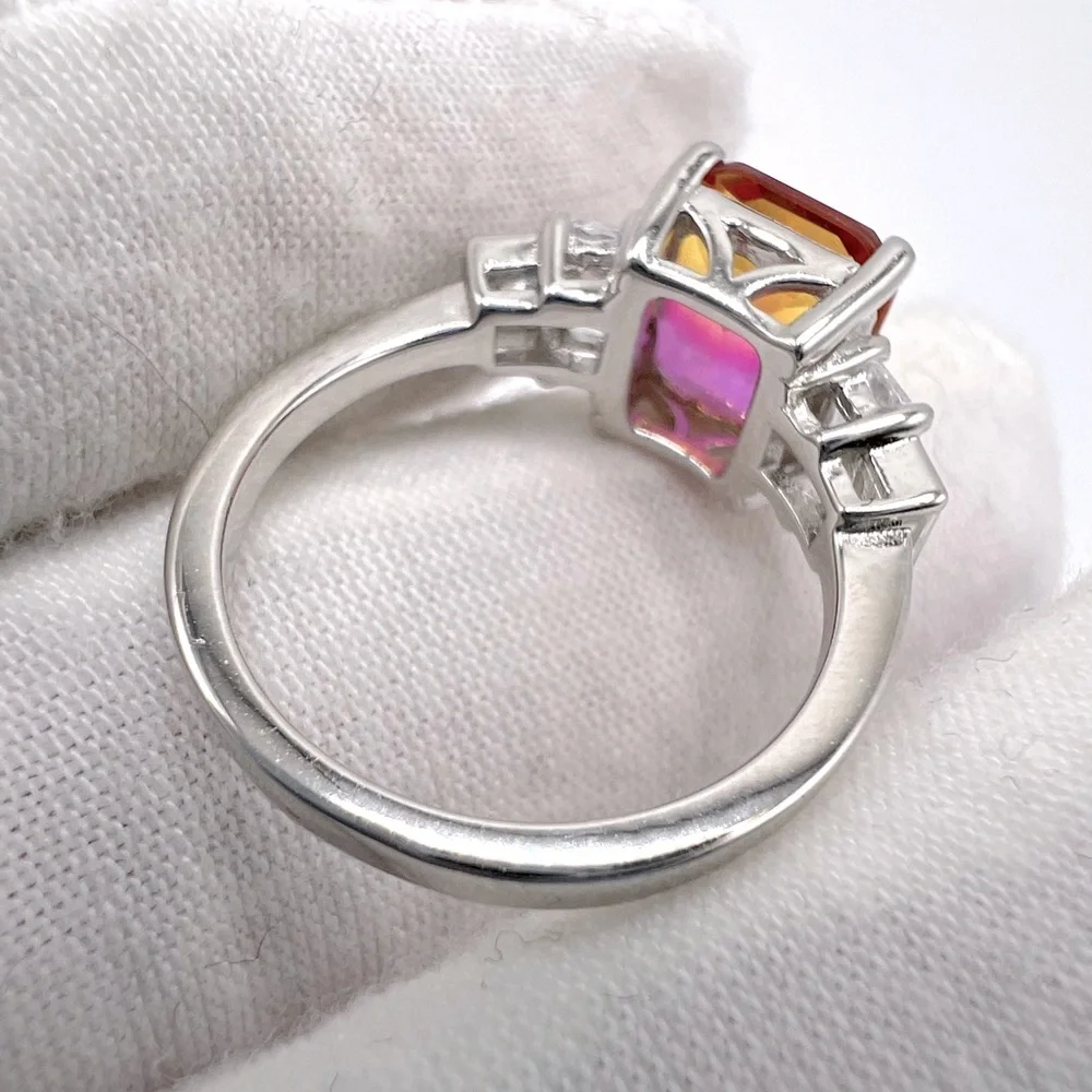 .925 Sterling Silver Padparadscha Sapphire Cz Ring - Picture 12 of 17
